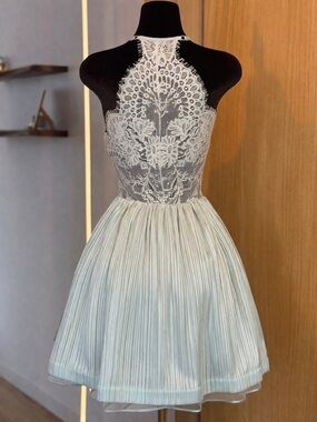 Bebe Mint Lace Back Halter Mini Cocktail Dress | Romantic Muse